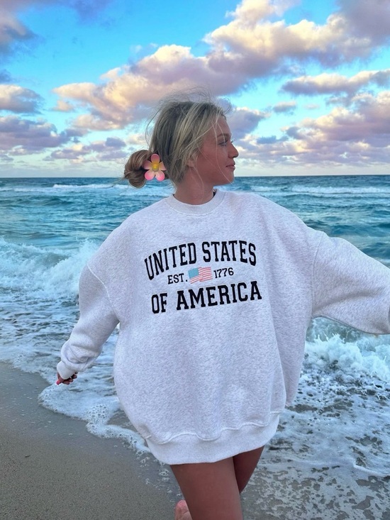 Sunkissed Coconut Sweaters - Sunkissed Coconut Pearl Grey United States Of America Embroider Sweatshirt